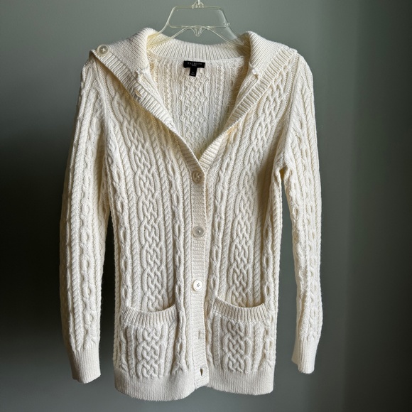 Soft Ivory Cable Knit Cardigan, Small Petite - Picture 3 of 16